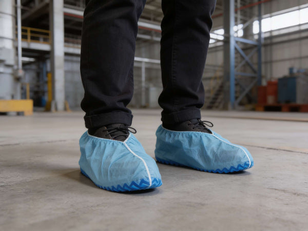 American Health & Safety® Blue Anti-Skid Polypropylene Shoe Covers with Tread image 1